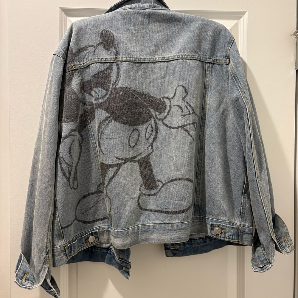 Disney Light Blue Denim Jean Jacket with Black Mickey Graphic - Women